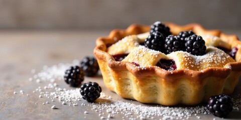Delicious Mini Blackberry Tart with Sweet Pastry Crust and Powdered Sugar Topping