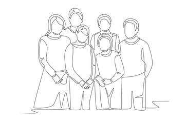 Multi generational families gathering concept one-line drawing