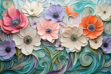 Vibrant floral design with pastel colors and whimsical patterns