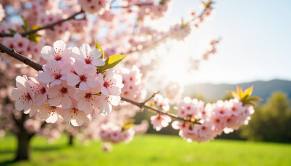 Obraz premium Cherry blossoms blooming in spring garden, beauty and renewal