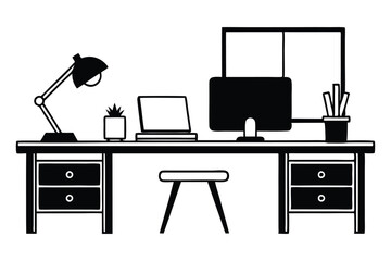 set of office furniture silhouette vector illustration
