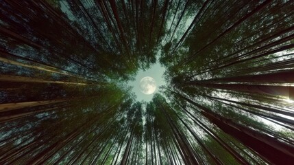 Obraz premium On a quiet night, the moonlight shines on a poplar forest, 