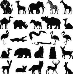 set of animal silhouettes isolated on white background
