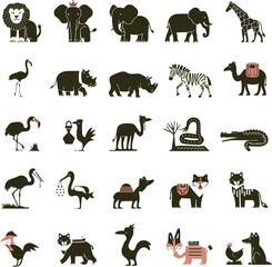 set of animal silhouettes isolated on white background
