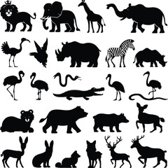 set of animal silhouettes isolated on white background
