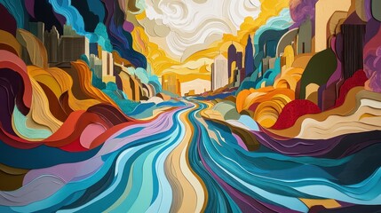 Obraz premium Vibrant cityscape with swirling patterns of color and movement