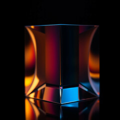 Glass red cube on a black background prism 
