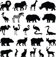 set of animal silhouettes isolated on white background
