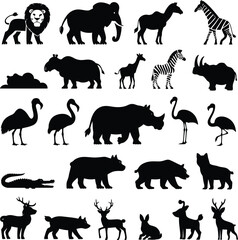 set of animal silhouettes isolated on white background
