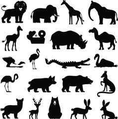 set of animal silhouettes isolated on white background

