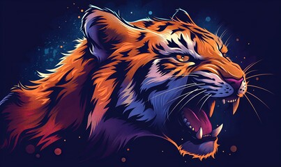 Abstract illustration of a tiger face on a dark background.