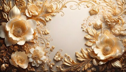 Obraz premium A luxurious ivory and gold wedding card background with intricate floral patterns