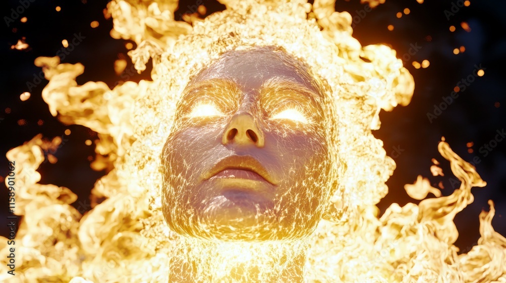 Poster ethereal woman surrounded by fiery flames emanating in dynamic and mesmerizing display of abstract a