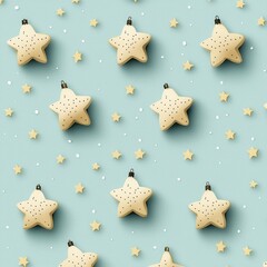 A whimsical pattern of star-shaped cookies on a soft blue background, adorned with tiny golden stars.