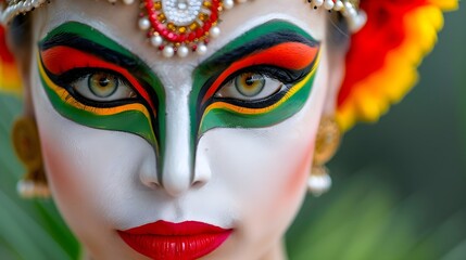 Naklejka premium Colorful Traditional Makeup from Cultural Dance Performance Close-Up