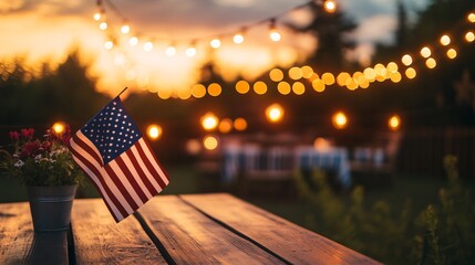 American flag waving on table during 4th of july celebration at sunset