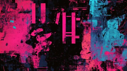 Abstract urban street art with vibrant pink and blue paint effects