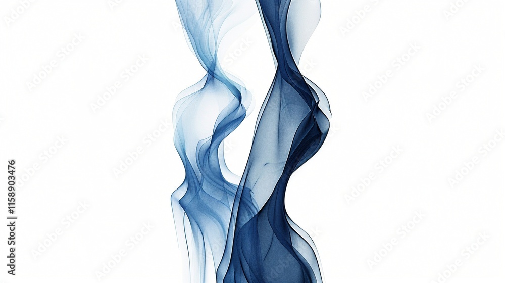 Poster two intertwined blue waves flowing vertically 3d rendering image. abstract fluid with smooth translu