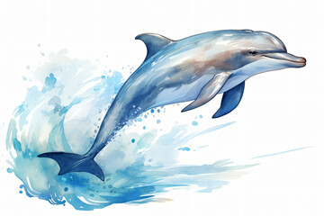 Obraz premium Dolphin Portraite of Happy surprised funny Animal head peeking watercolor handmade style Illustration