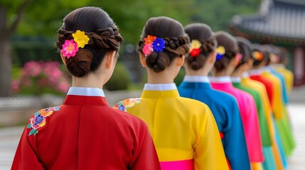 Fototapeta premium Colorful Traditional Dresses in a Serene Outdoor Setting