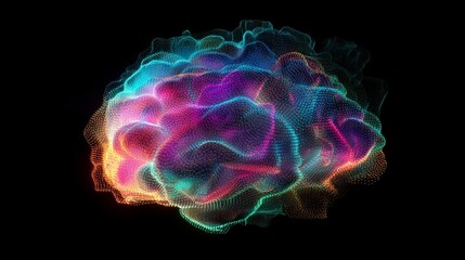 Colorful digital abstract, neon brain art, 3D glowing dots design, futuristic neural network, vibrant light pattern