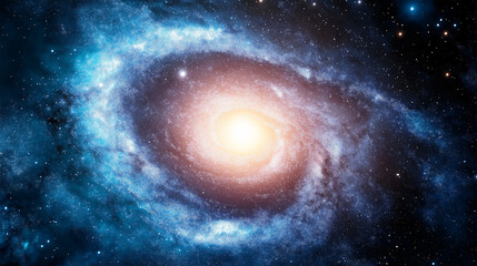 A swirling galaxy in deep space with vivid colors of blue and purple, radiating cosmic beauty and wonder. Perfect for astronomy or sci-fi concepts.