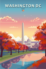 Washington dc travel and tourism retro style vector illustration.