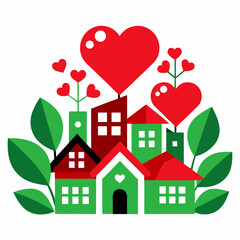 Community Love Logo with Houses and Greenery