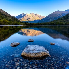 Serene Mountain Landscape with Clear Reflections in Calm Water
