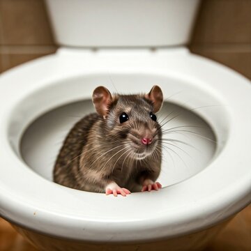 Ratte schaut aus Toilette heraus
