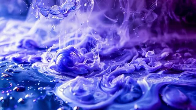 Vibrant purple liquid splashes and swirls in motion with evocative visual dynamics