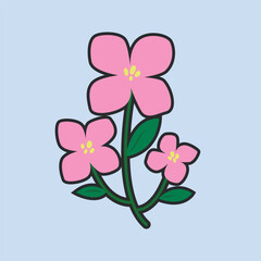pink flower with outline in flat vector design.