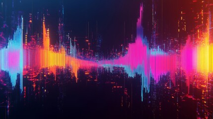 Obraz premium Colorful Abstract Digital Art, Vibrant Light Waves, Modern Technological Background, Neon Cityscape