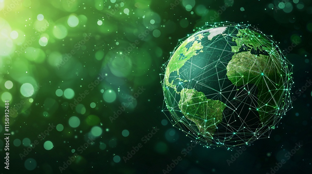 Aufkleber net zero and esg concept. digital globe with network connections on a green background, symbolizing 