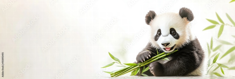 Aufkleber cute panda enjoys bamboo snack in serene environment with plenty of space for notes or messages. gen