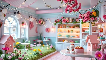 Whimsical Pink Fairy Garden Bakery Playroom Scene