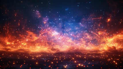 Naklejka premium A bright orange and blue sky with a lot of stars and fire