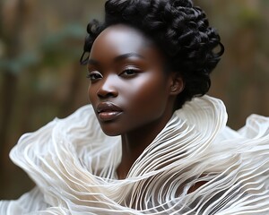 Portrait of a Black woman in avant-garde attire.