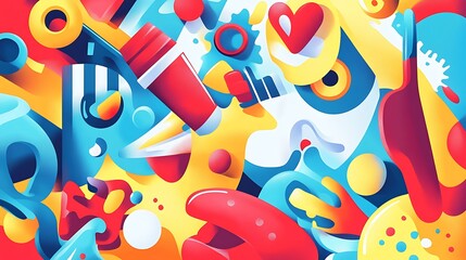 Fototapeta premium A vibrant abstract composition featuring playful shapes and colors, evoking creativity and fun.