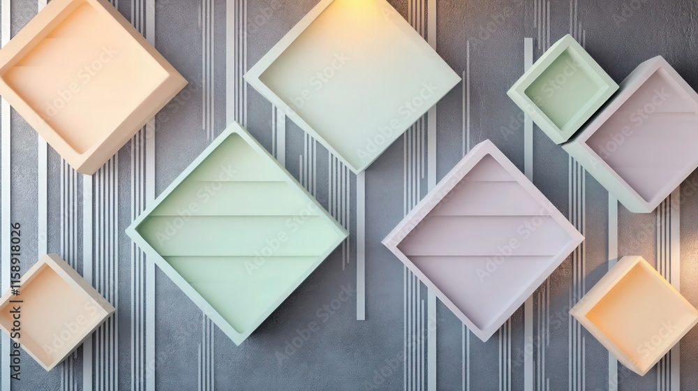 Poster hexagonal wall accents in an alternating pattern of triangular grids and striped lines, painted in s