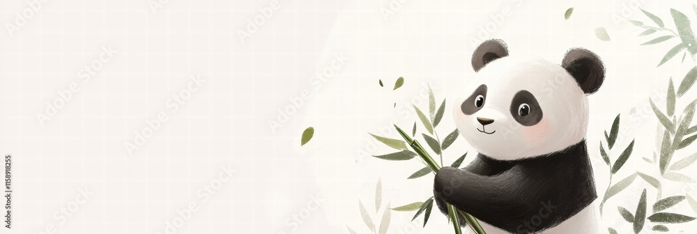 Fototapete Panda enjoying bamboo in a serene environment with ample space for text and design elements. Generative AI