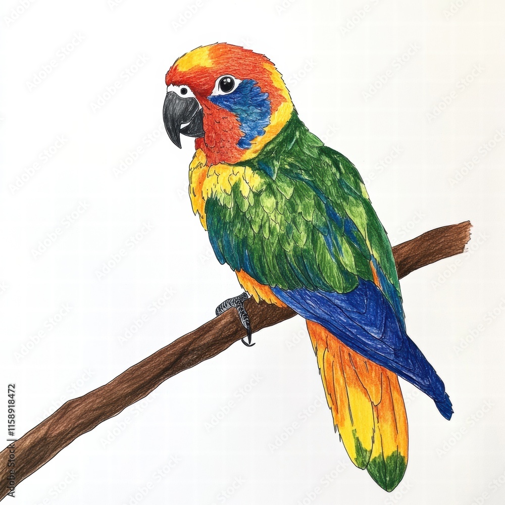 Aufkleber bright parrot illustration perched on a branch with ample space for personalized text or design. gen