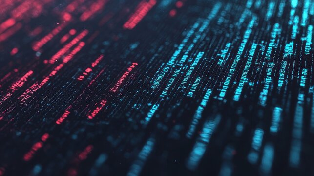 Abstract Data Stream with Blue and Red Neon Lines on Dark Background
