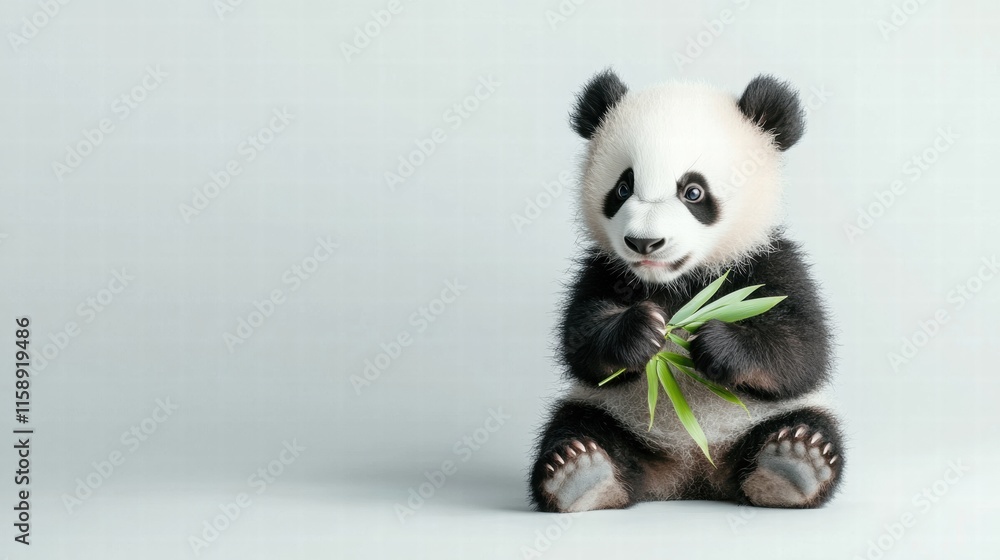 Leinwandbilder cute panda sitting and enjoying bamboo with plenty of space for text or graphics to add detail. gene