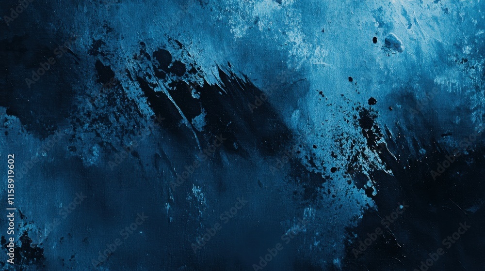 Poster abstract blue texture with dark splashes and intriguing patterns