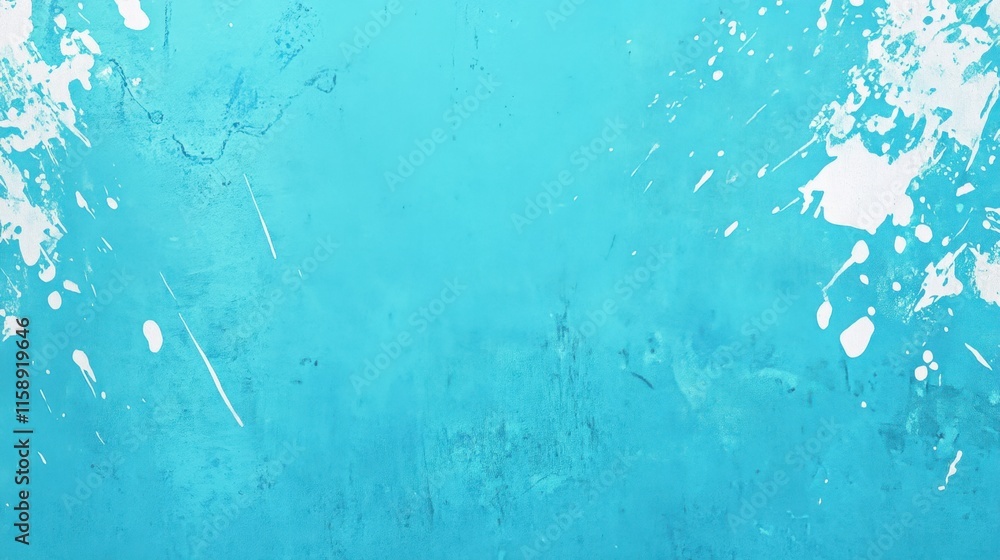 Poster abstract turquoise background with white splashes and texture