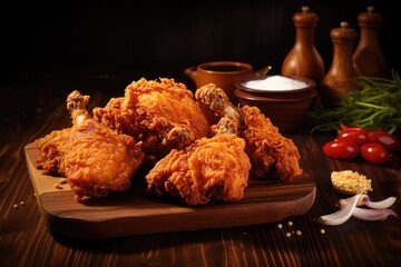 Crispy fried chicken on wood table