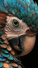 Fototapeta premium Close-Up of a Vibrant Parrot with Detailed Feathers Highlighting Wildlife Beauty and Tropical Elegance