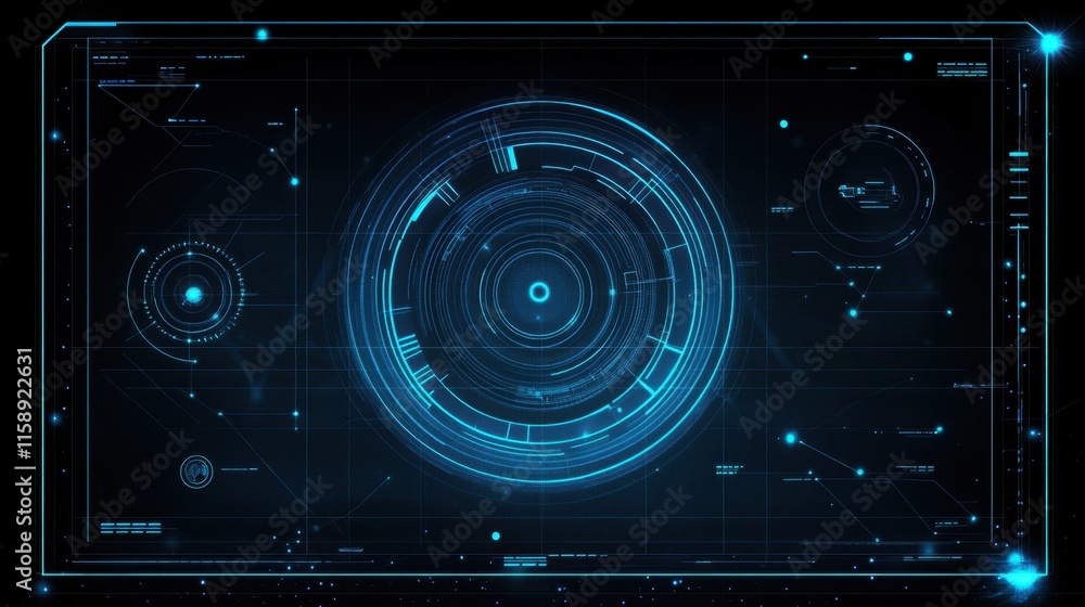 Poster futuristic digital interface with circles and glowing lines design