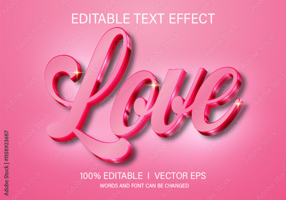 Poster love 3d vector text effect with modern style design